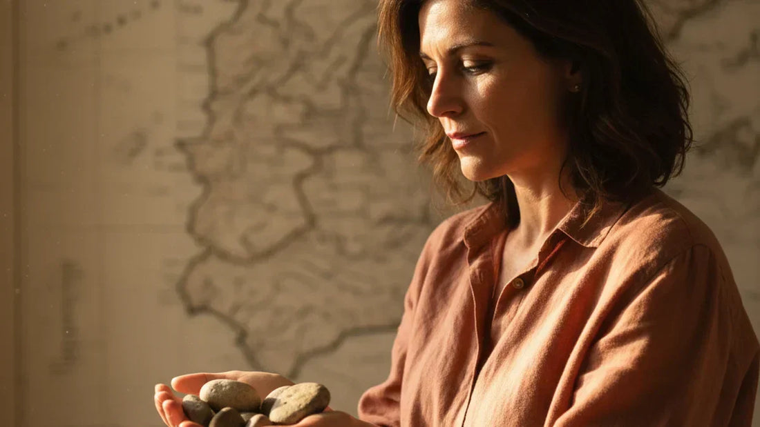 Mujer sosteniendo piedras naturales españolas, origen y yacimientos de minerales en España