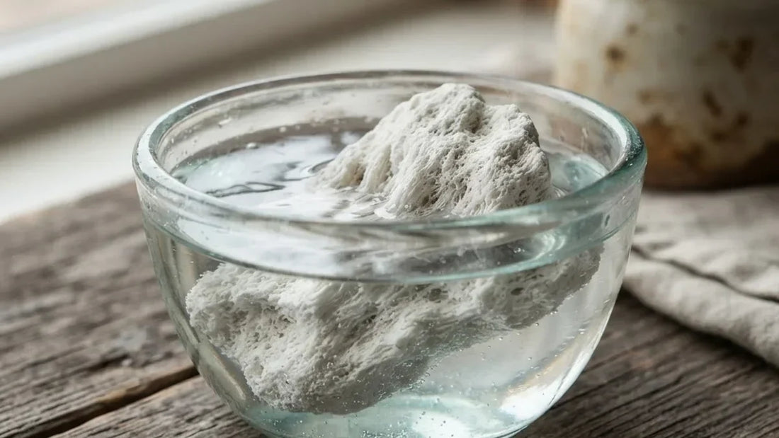 Sepiolita blanca porosa flotando en el agua, mineral conocido como “espuma de mar” - Anna Piedra