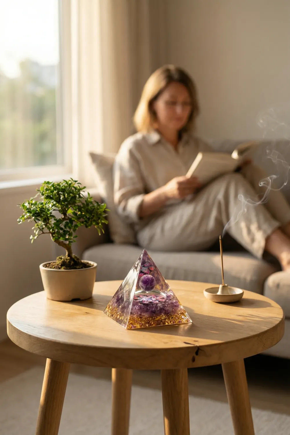 Pirámide de orgonita amatista natural