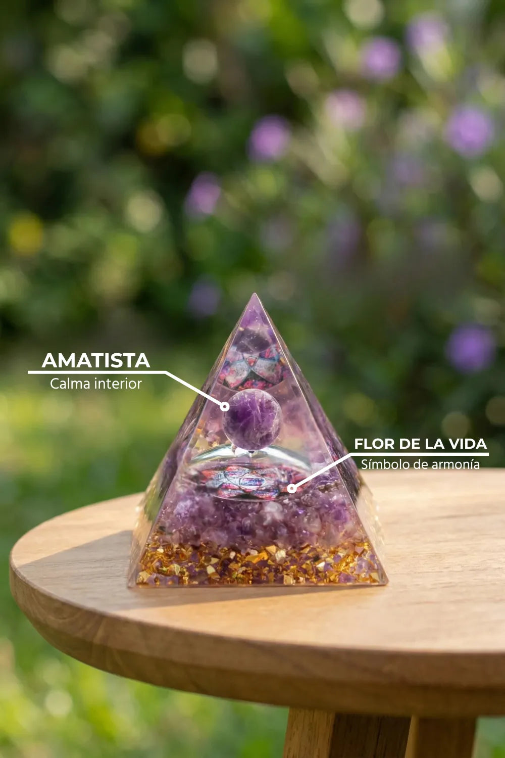 Pirámide de orgonita amatista natural