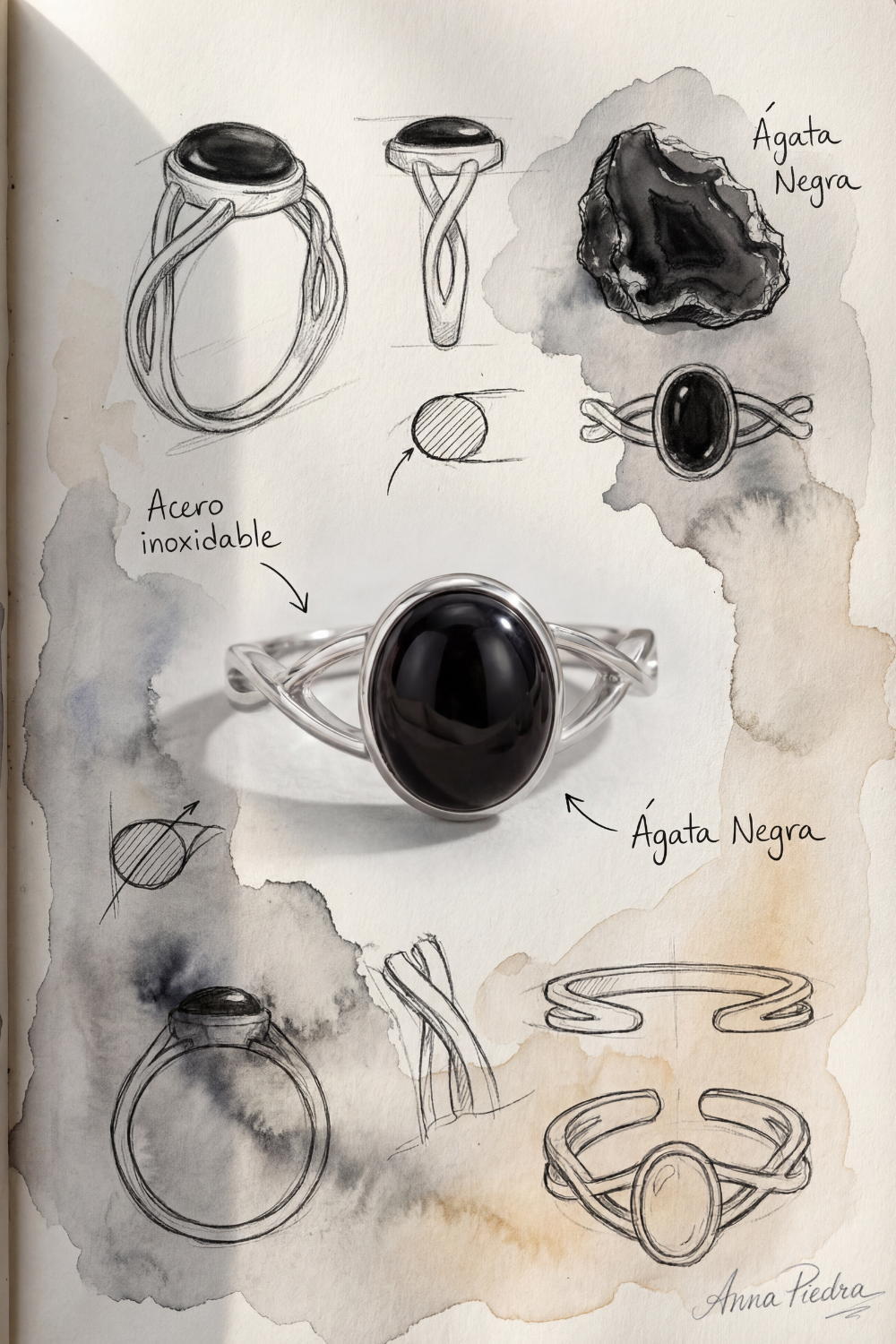 Anillo agata negra
