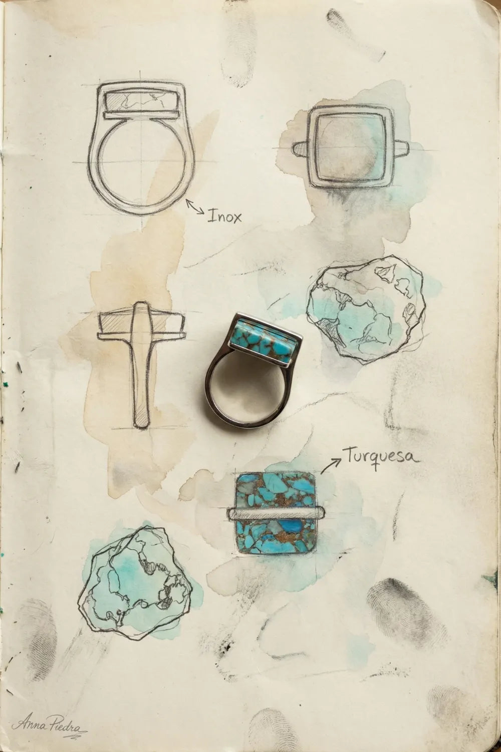 Anillo de turquesa cuadrado
