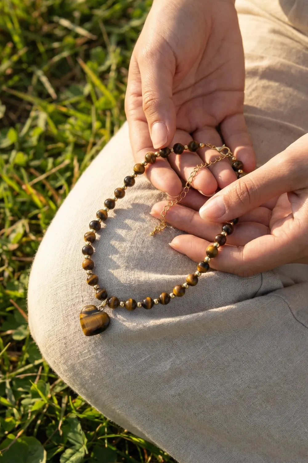 Collar de ojo de tigre con corazón