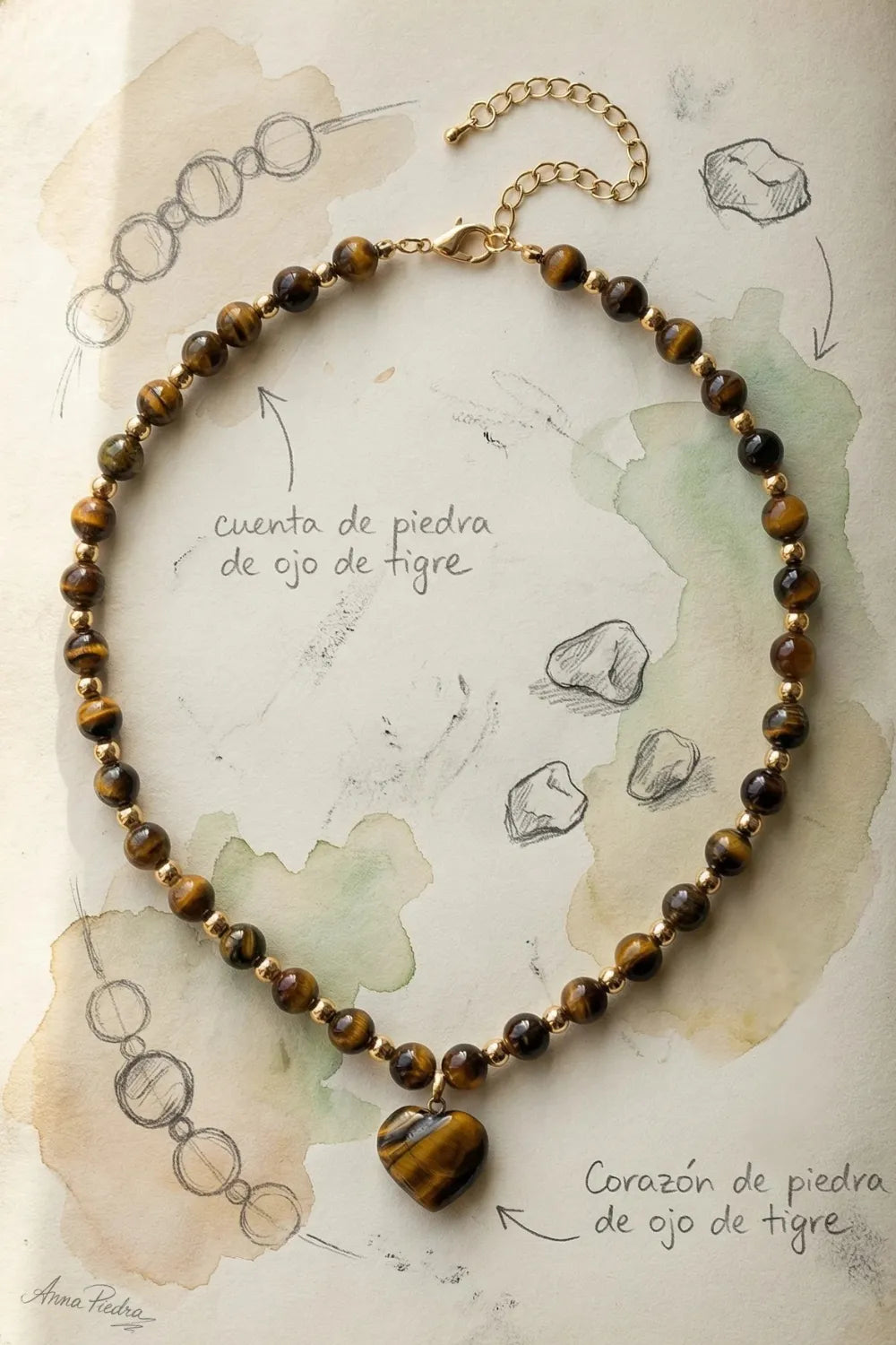 Collar de ojo de tigre con corazón