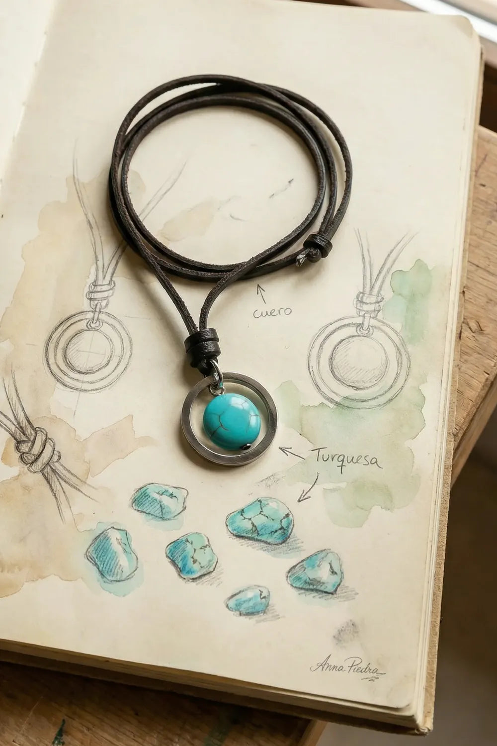 Collar de turquesa con cordón de cuero