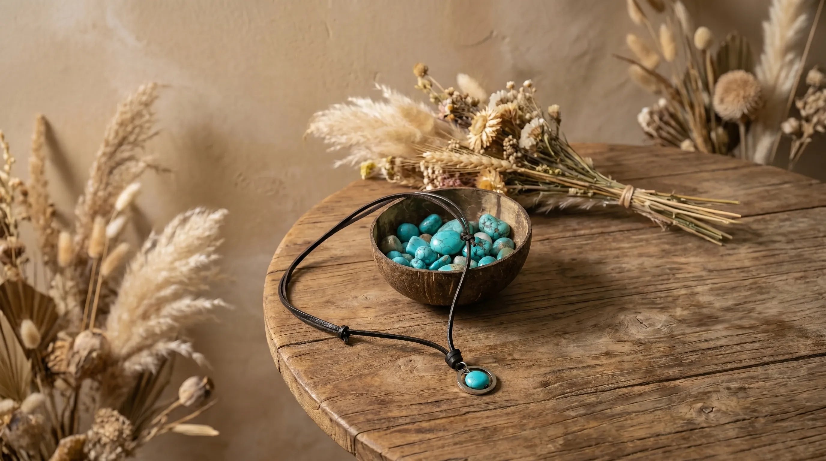 
Collar de turquesa con cordón de cuero anna piedra
