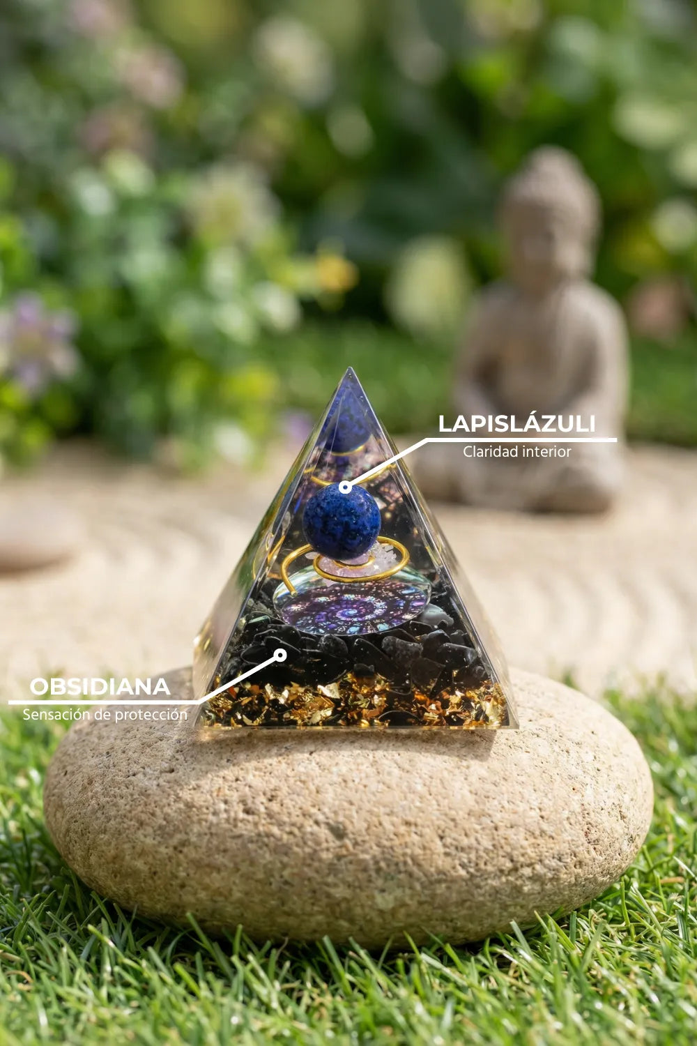 Pirámide de orgonita lapislázuli y obsidiana