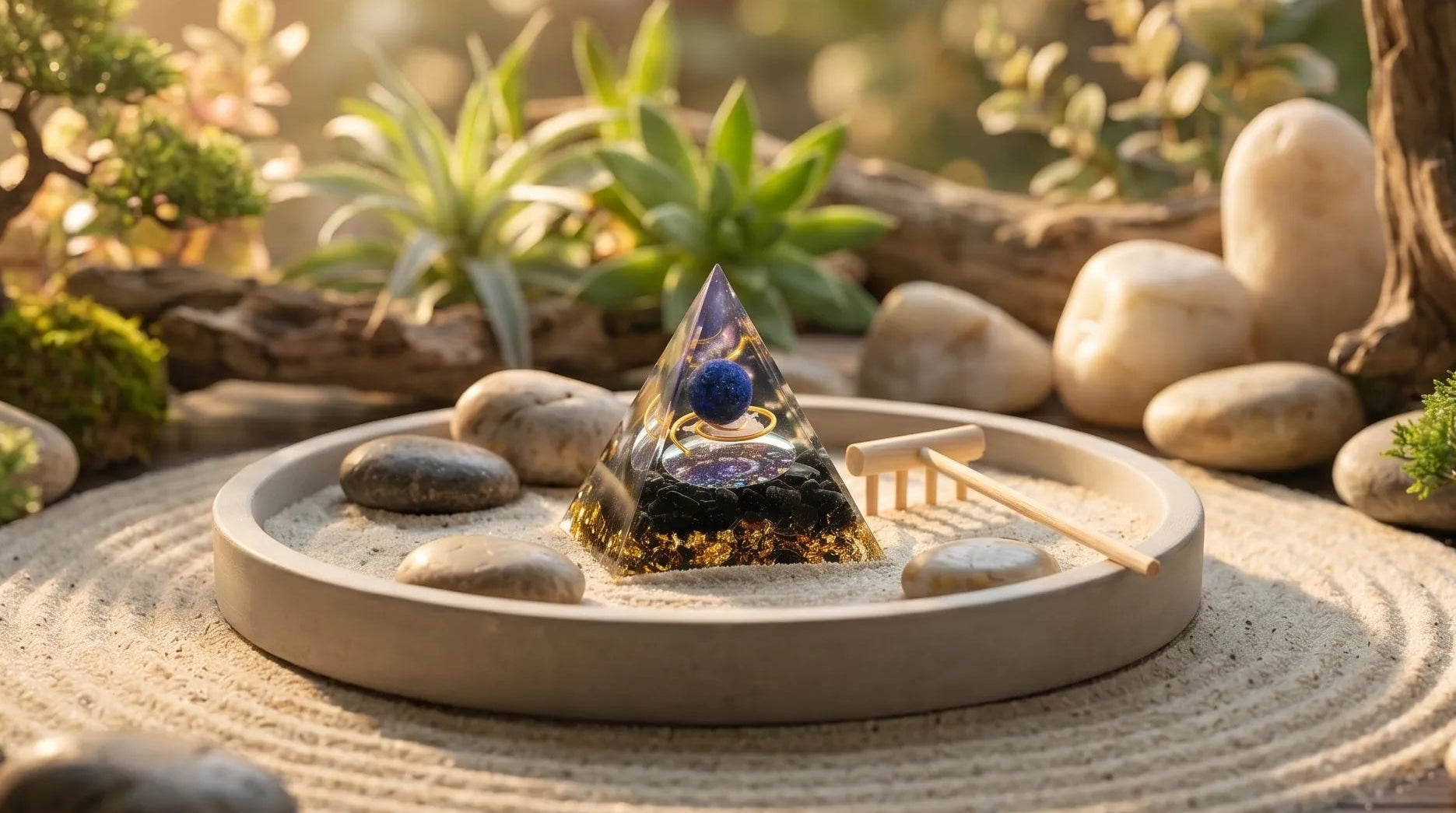Pirámide de orgonita lapislázuli y obsidiana annapiedra.com