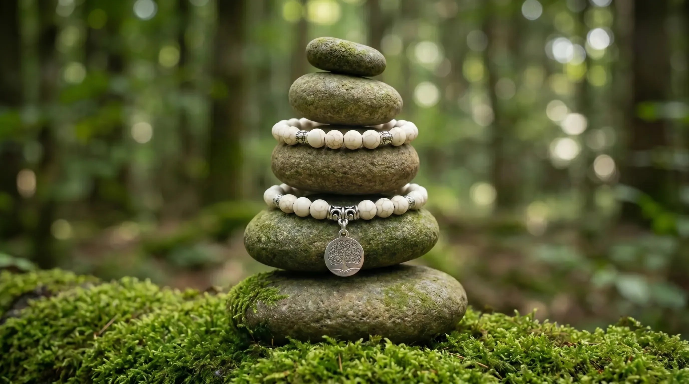 Pulsera árbol de la vida con piedras naturales de howlita anna piedra