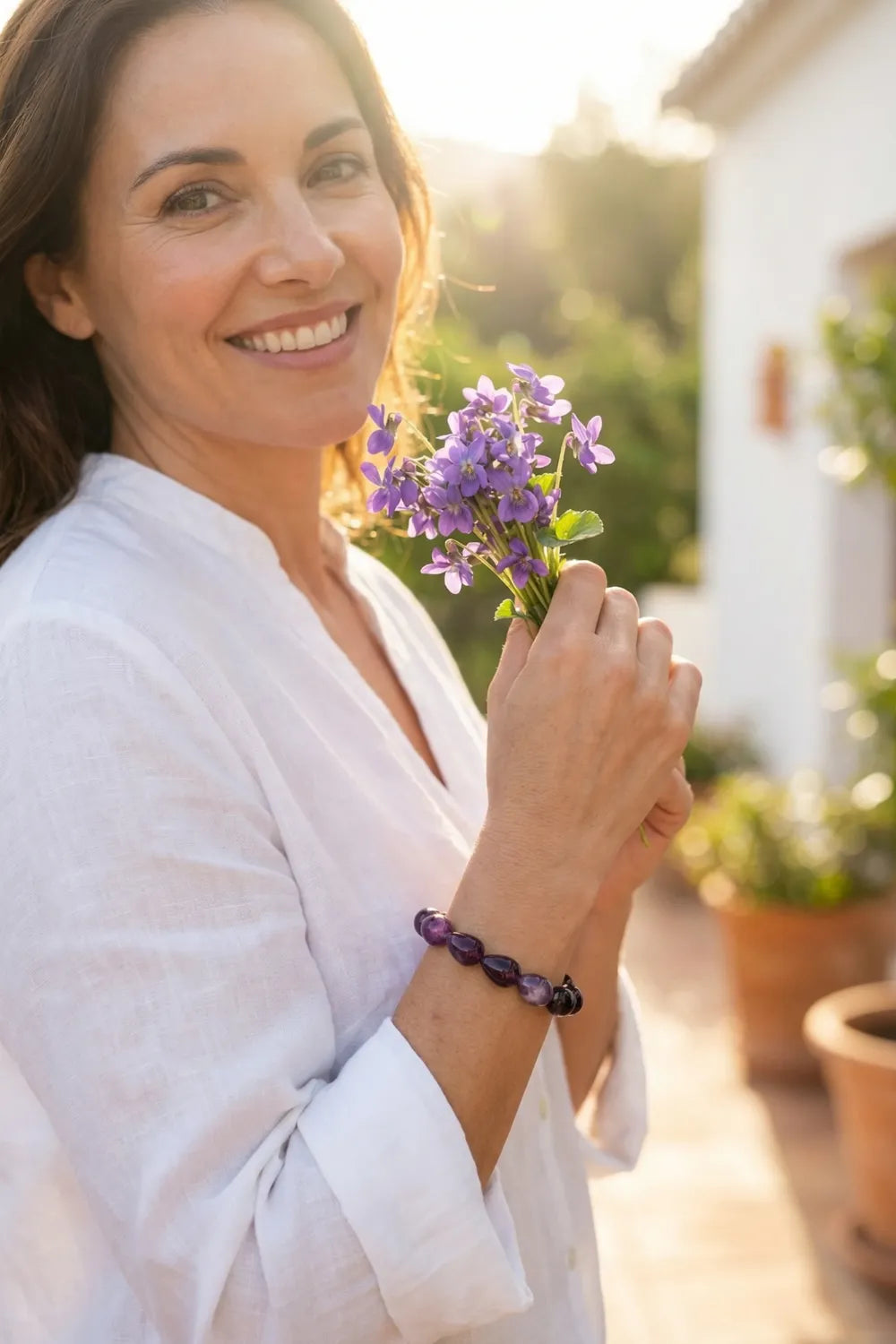 Pulsera de amatista con perlas de agua
