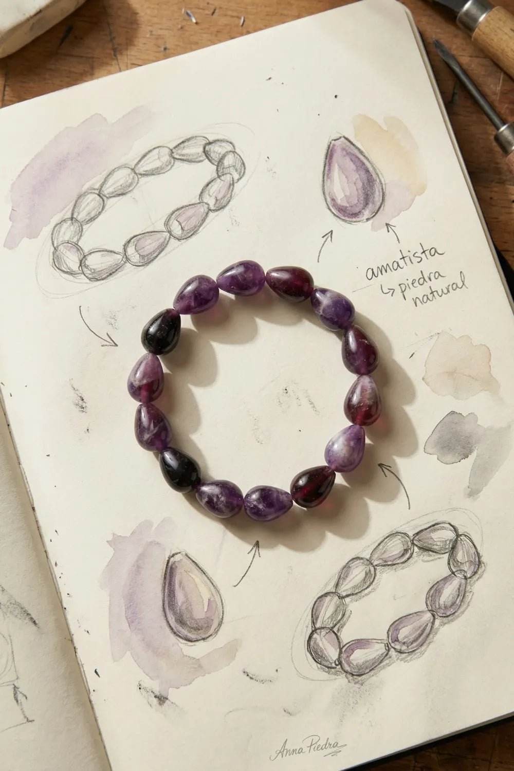 Pulsera de amatista con perlas de agua
