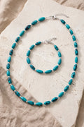 Collar y pulsera de turquesa con cuentas ovaladas y cierre ajustable